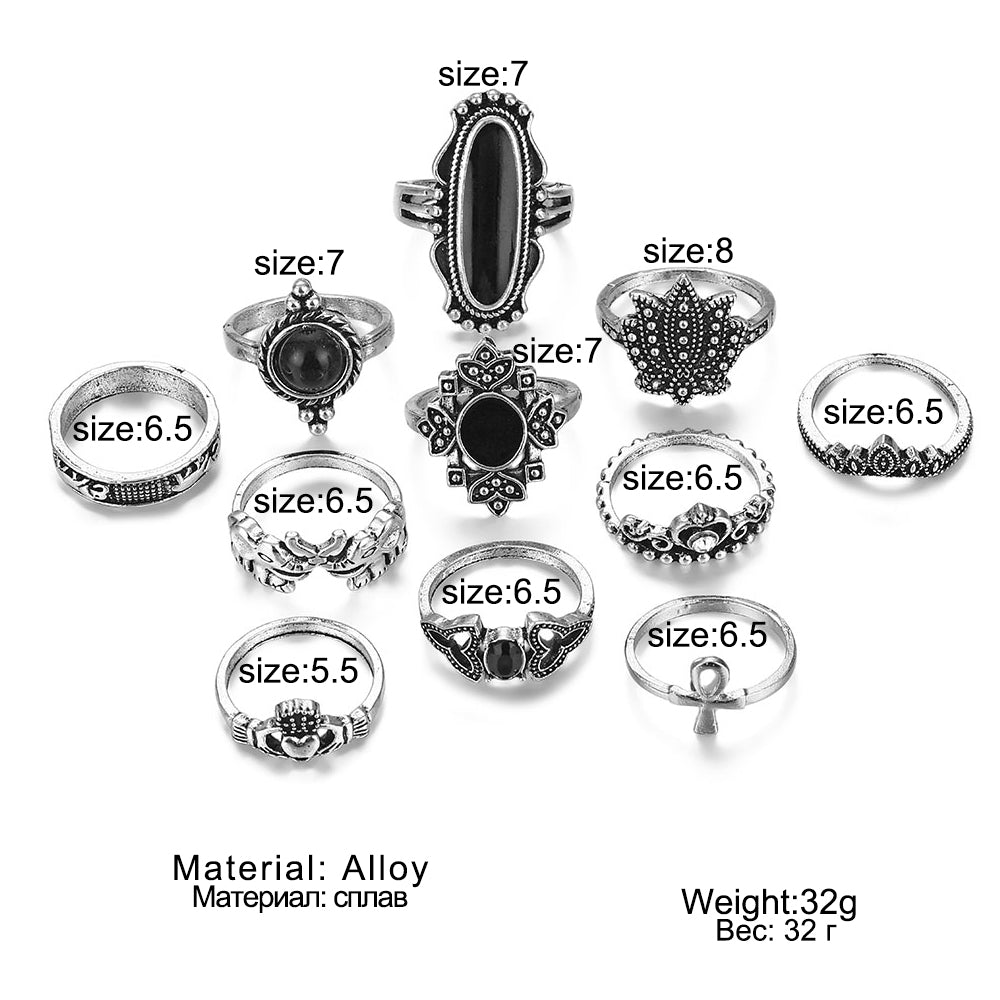 9pcs/set Boho Vintage Wedding Ring Set For Women Bohemian Jewelr