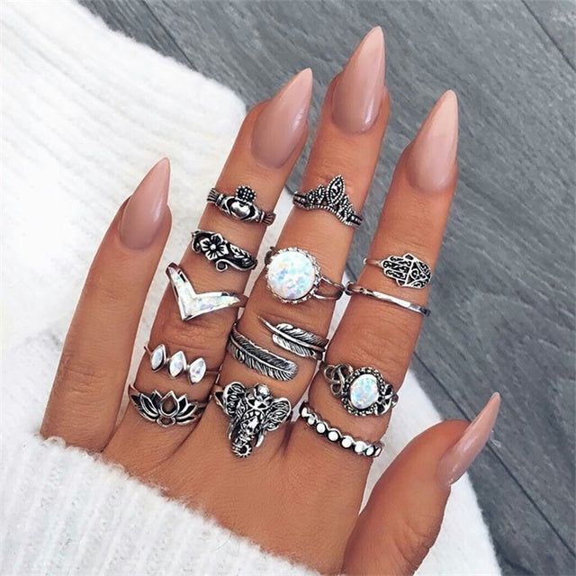 9pcs/set Boho Vintage Wedding Ring Set For Women Bohemian Jewelr