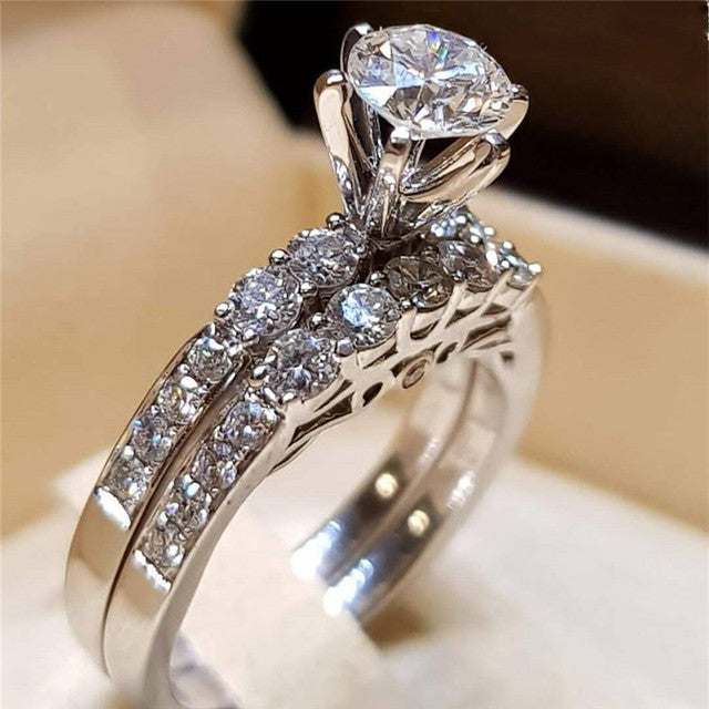 2Pcs Bridal Set Elegant rings for Women Sliver