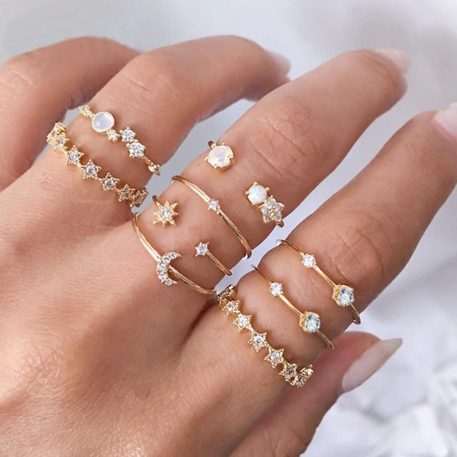 9pcs/set Boho Vintage Wedding Ring Set For Women Bohemian Jewelr