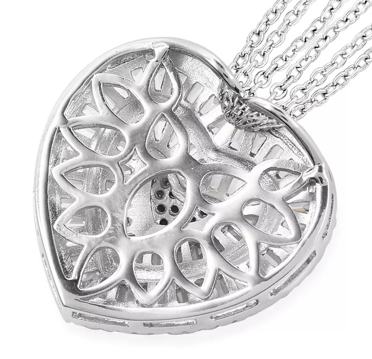 White Cubic Zirconia CZ Triple Strand Valentine Heart Chain Pendant Necklace 20