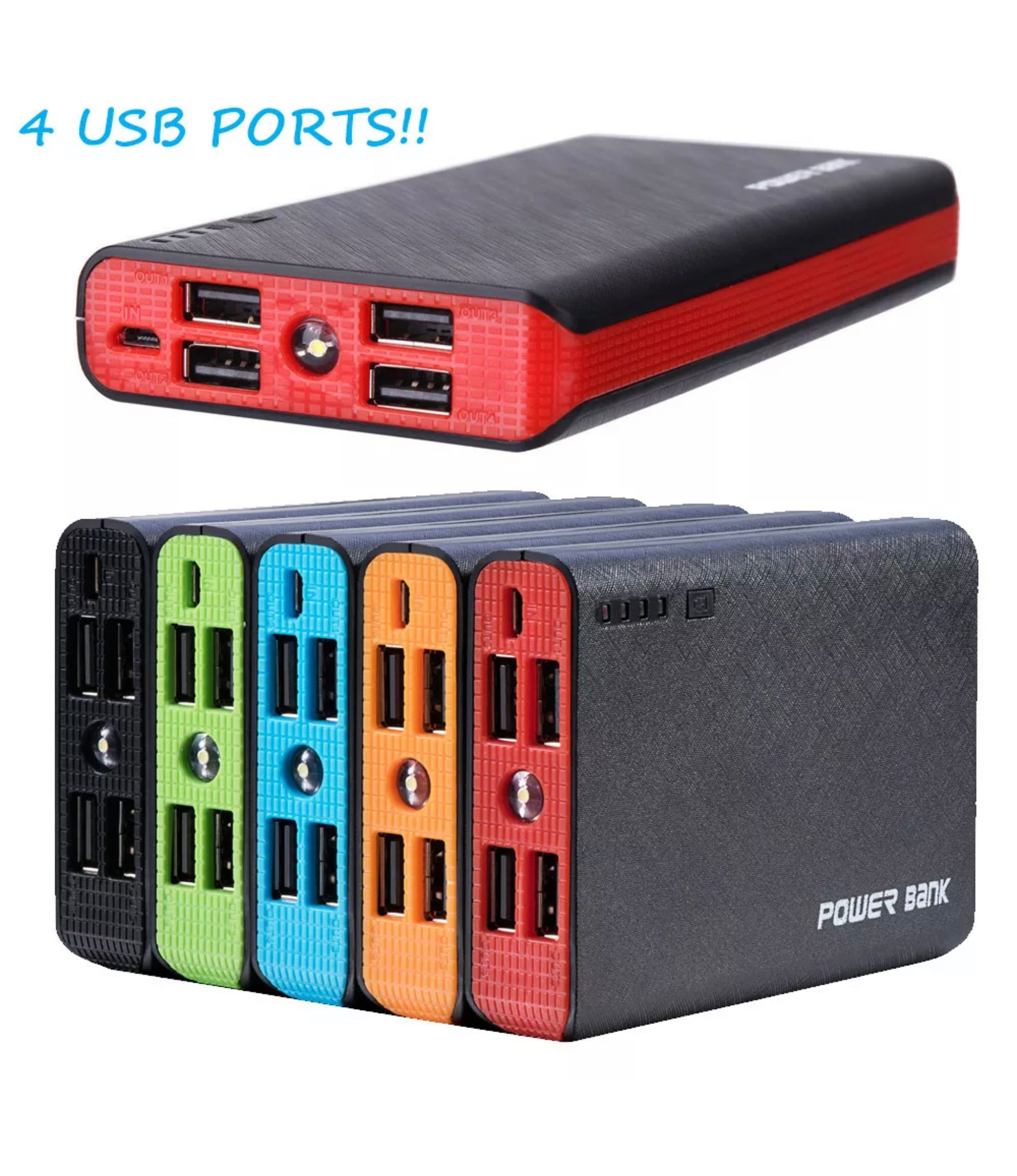 90000mah high capacity 4 USB ports mobile charger with led light