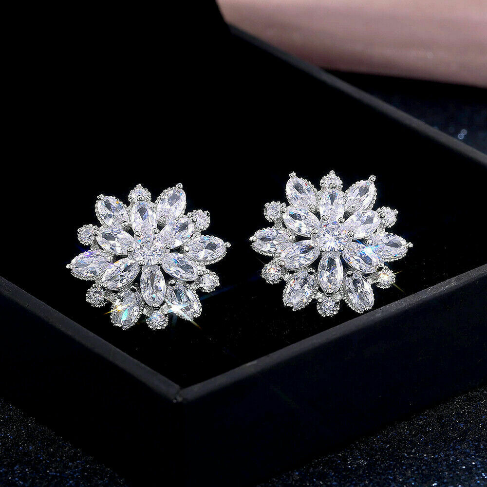 Gorgeous Stud Earrings Women 925 Silver Wedding Jewelry Cubic Zircon A Pair/set