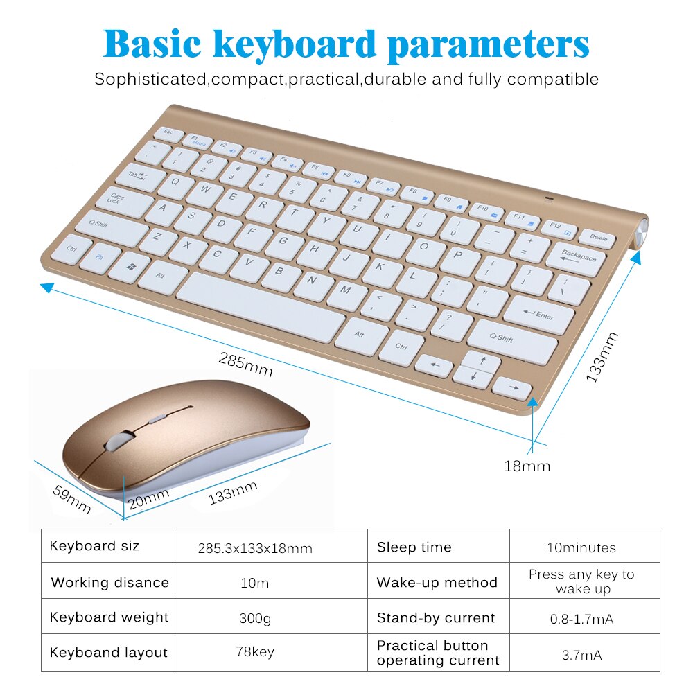 Mini Portable Wireless Keyboard & Mouse for Mac Notebook TV box 2.4G