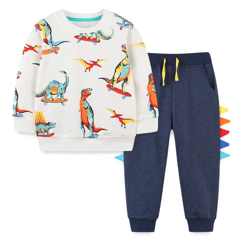 Baby Boy Cartoon Animal Embroidery Solid Color Hoodie Combo Trousers Sets by MyKids-USA?