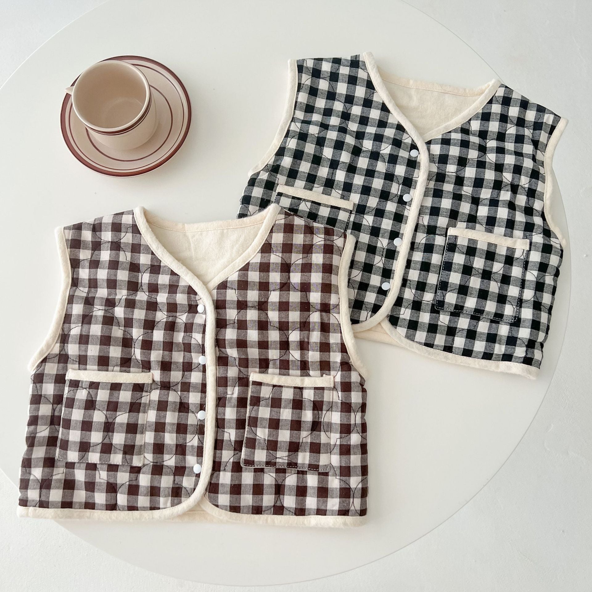 Baby Colorblock Plaid Pattern Sleeveless Thickened Quilted Vest Coat Outfit by MyKids-USA?