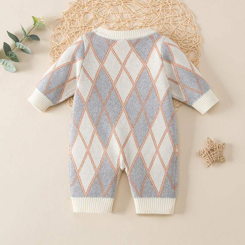 Baby Plaid Pattern Long Sleeve Knitted Autumn Romper Outfits by MyKids-USA?