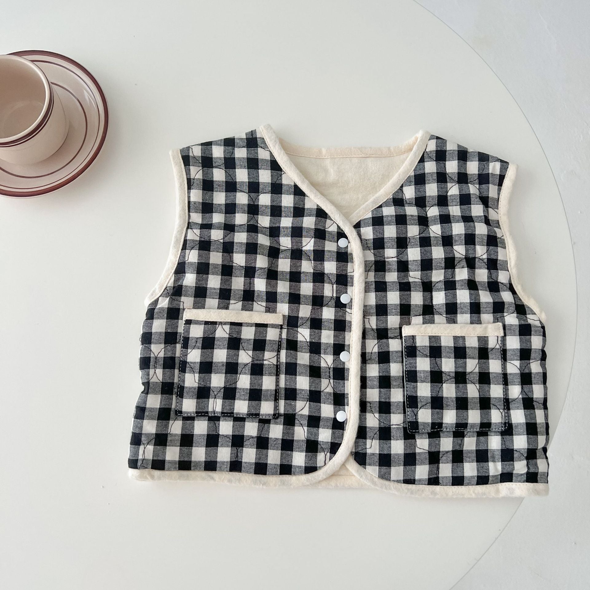 Baby Colorblock Plaid Pattern Sleeveless Thickened Quilted Vest Coat Outfit by MyKids-USA?