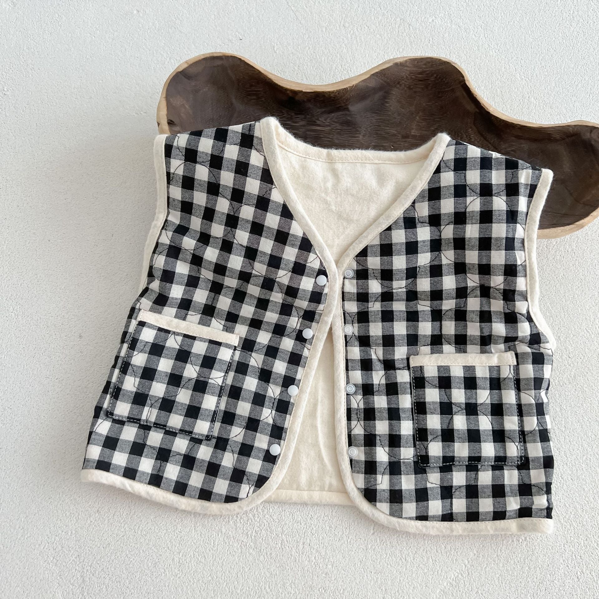 Baby Colorblock Plaid Pattern Sleeveless Thickened Quilted Vest Coat Outfit by MyKids-USA?