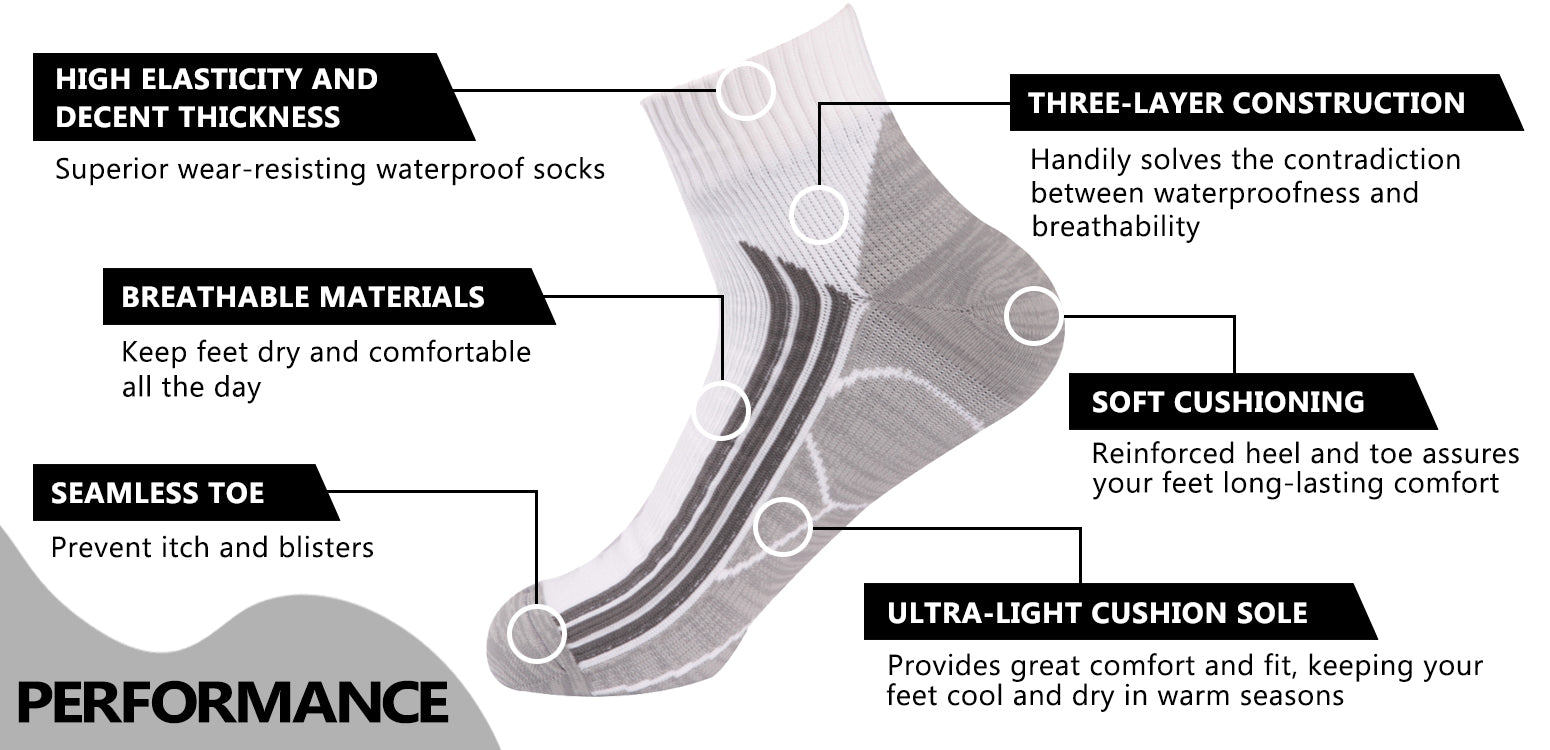 grey white waterproof socks features