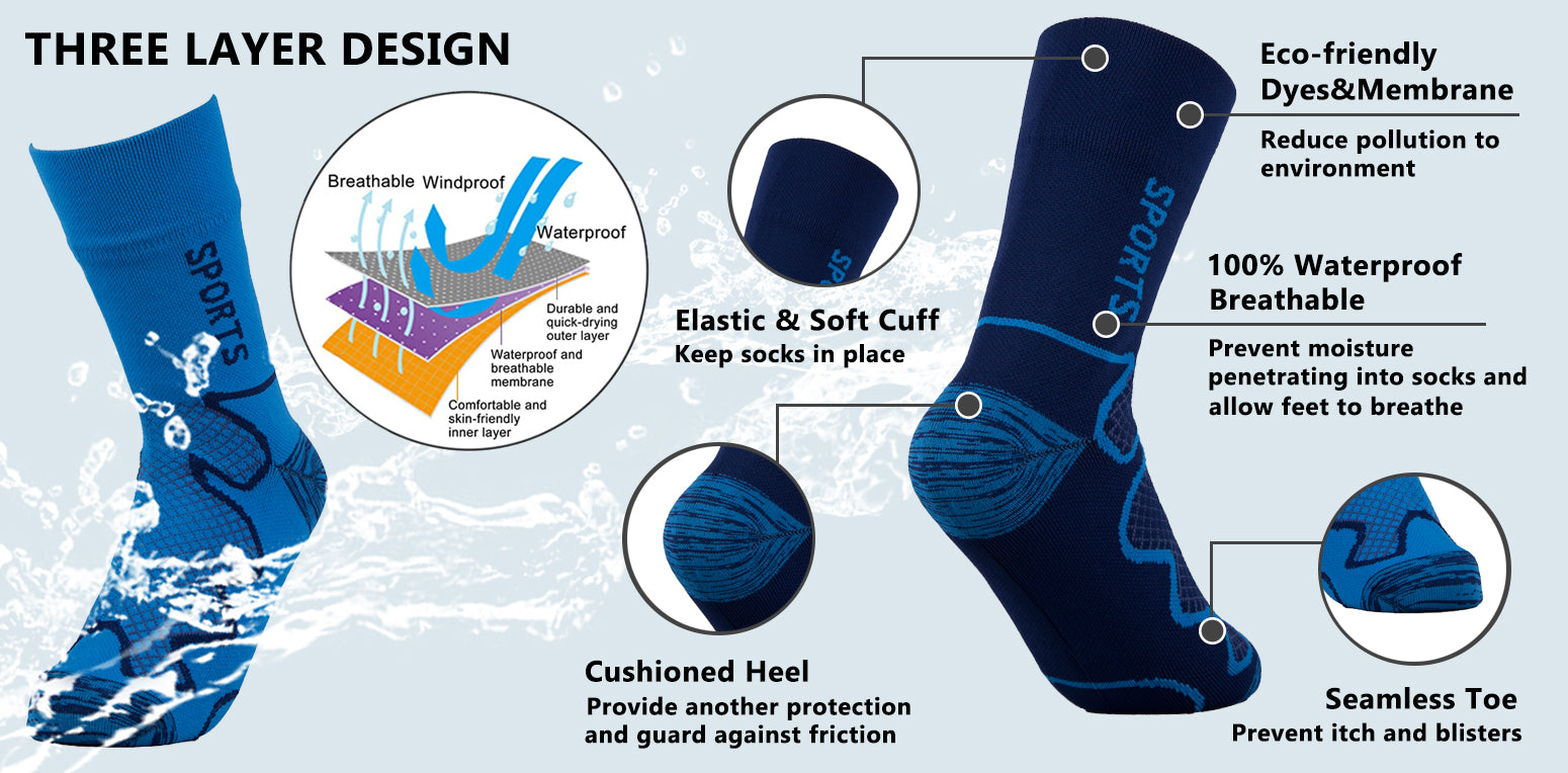 blue waterproof socks features