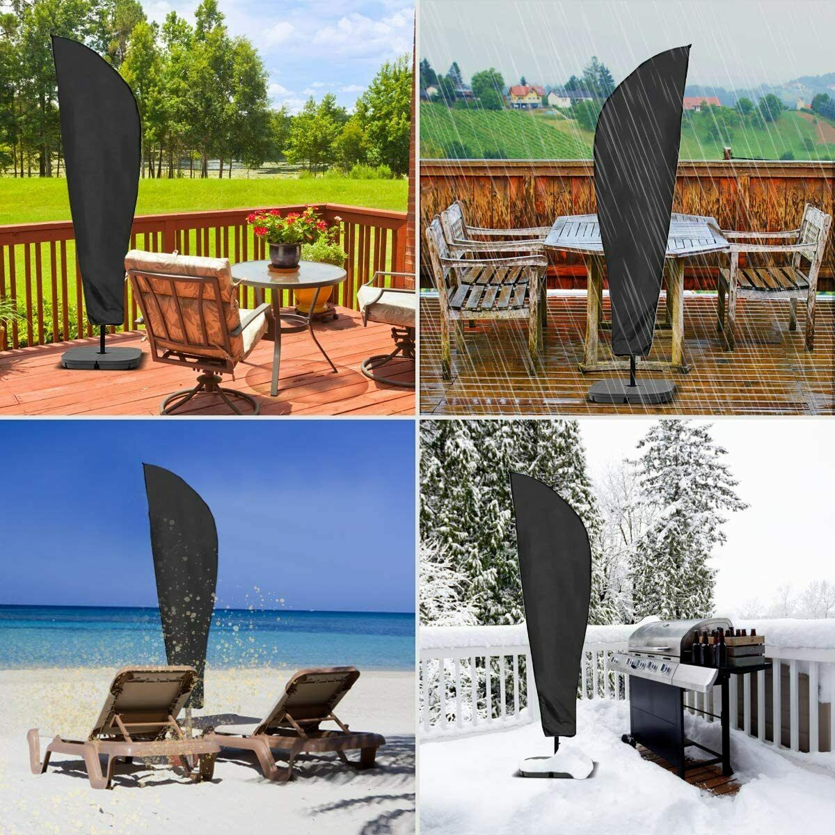 Outdoor Patio Parasol Umbrella Cover with Telescopic Rod & Zipper, Fits 9-11 ft, Waterproof Cantilever Umbrella Cover With Storage Bag