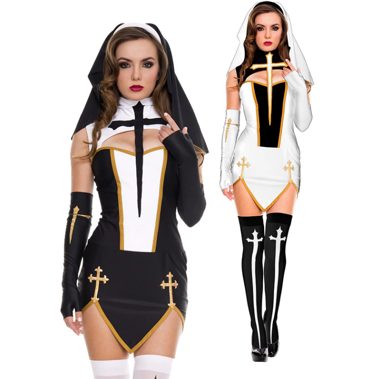 Sexy Nun Costume Superior Halloween Church Religious Convent Cosplay Naughty Nun Costume Black & White