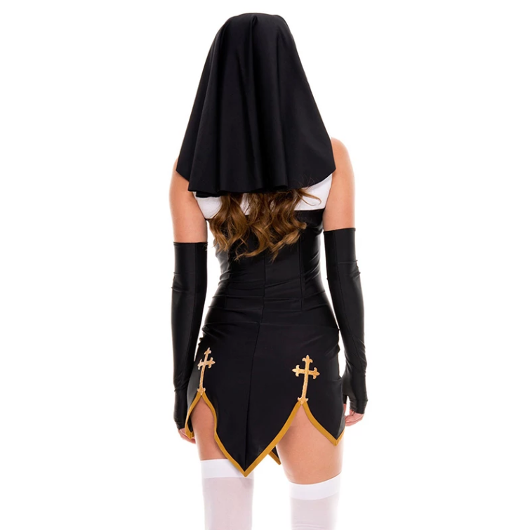 Sexy Nun Costume Superior Halloween Church Religious Convent Cosplay Naughty Nun Costume Black & White