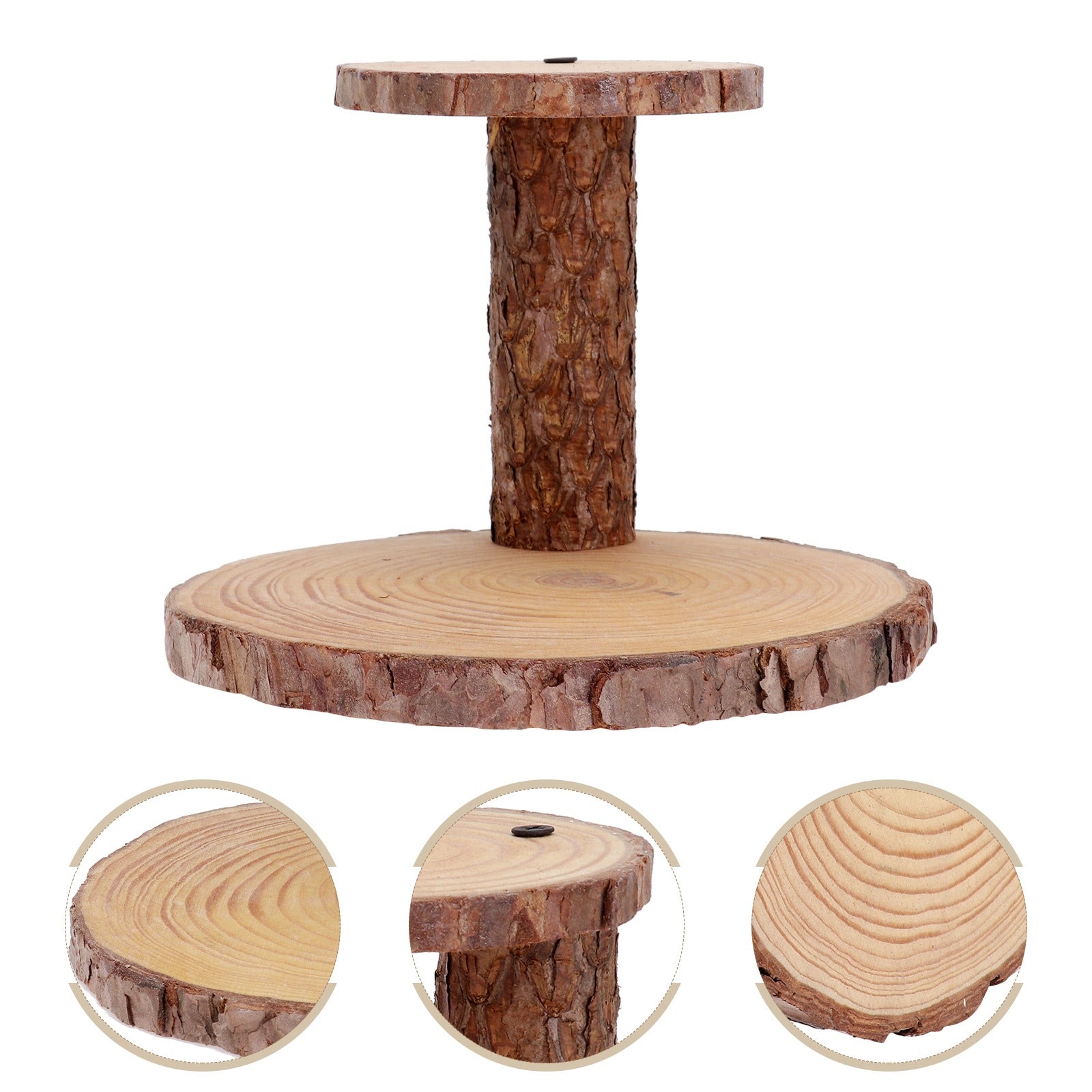 Two Tiers Wooden Cake Stand Double-Layer Wooden Tier Stand Dsiplay Two Tier Wood Tray