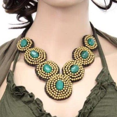 BUNDLE: Brass Necklace Green Stones (4 Pack)