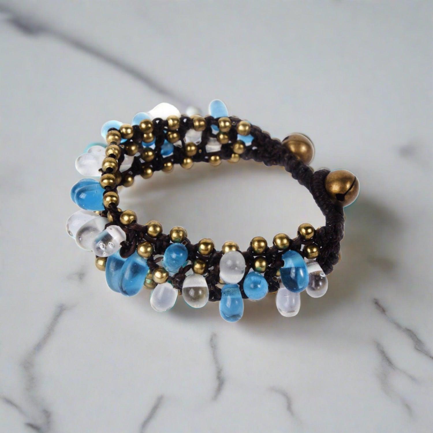 BUNDLE: Blue Bubble Beaded Brass Bracelet 11 Pieces - Thailand