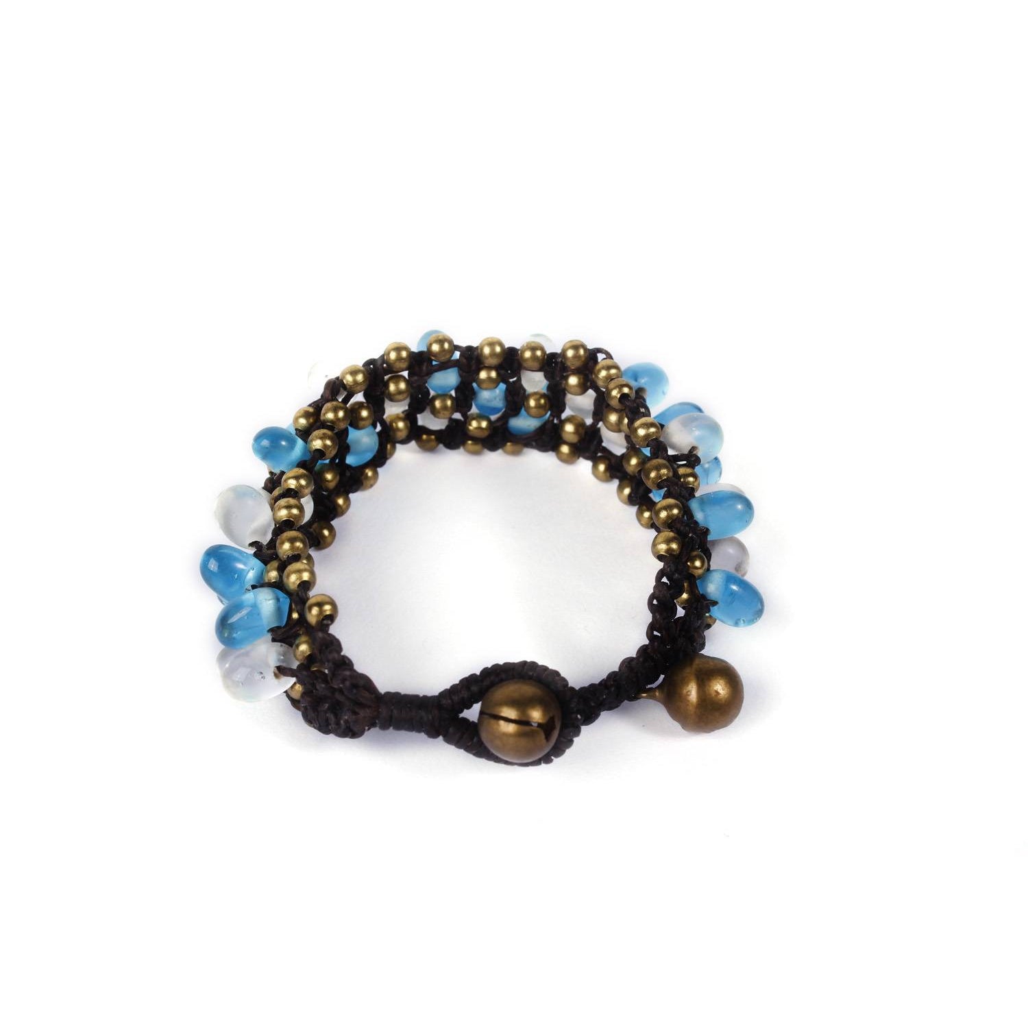 BUNDLE: Blue Bubble Beaded Brass Bracelet 11 Pieces - Thailand