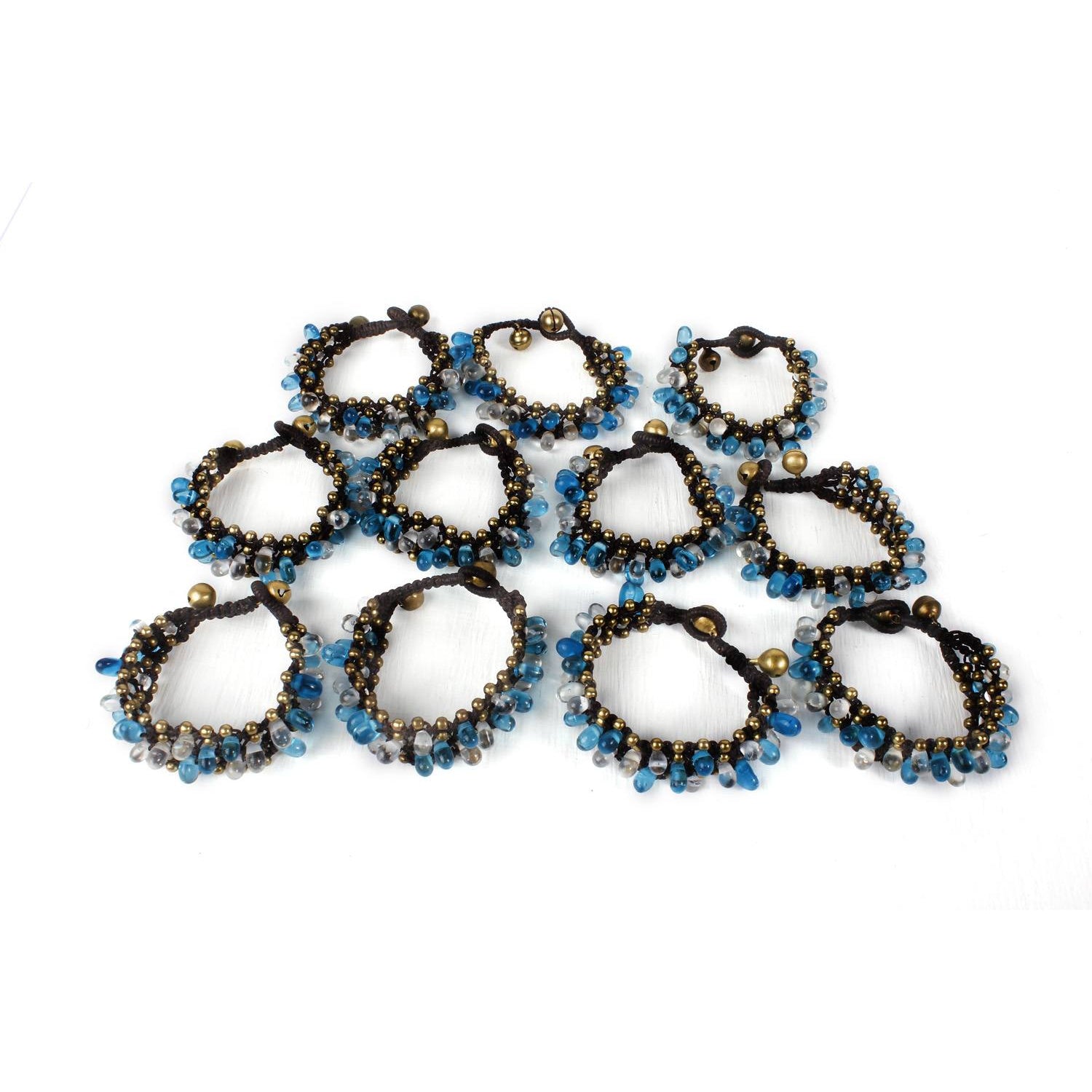 BUNDLE: Blue Bubble Beaded Brass Bracelet 11 Pieces - Thailand
