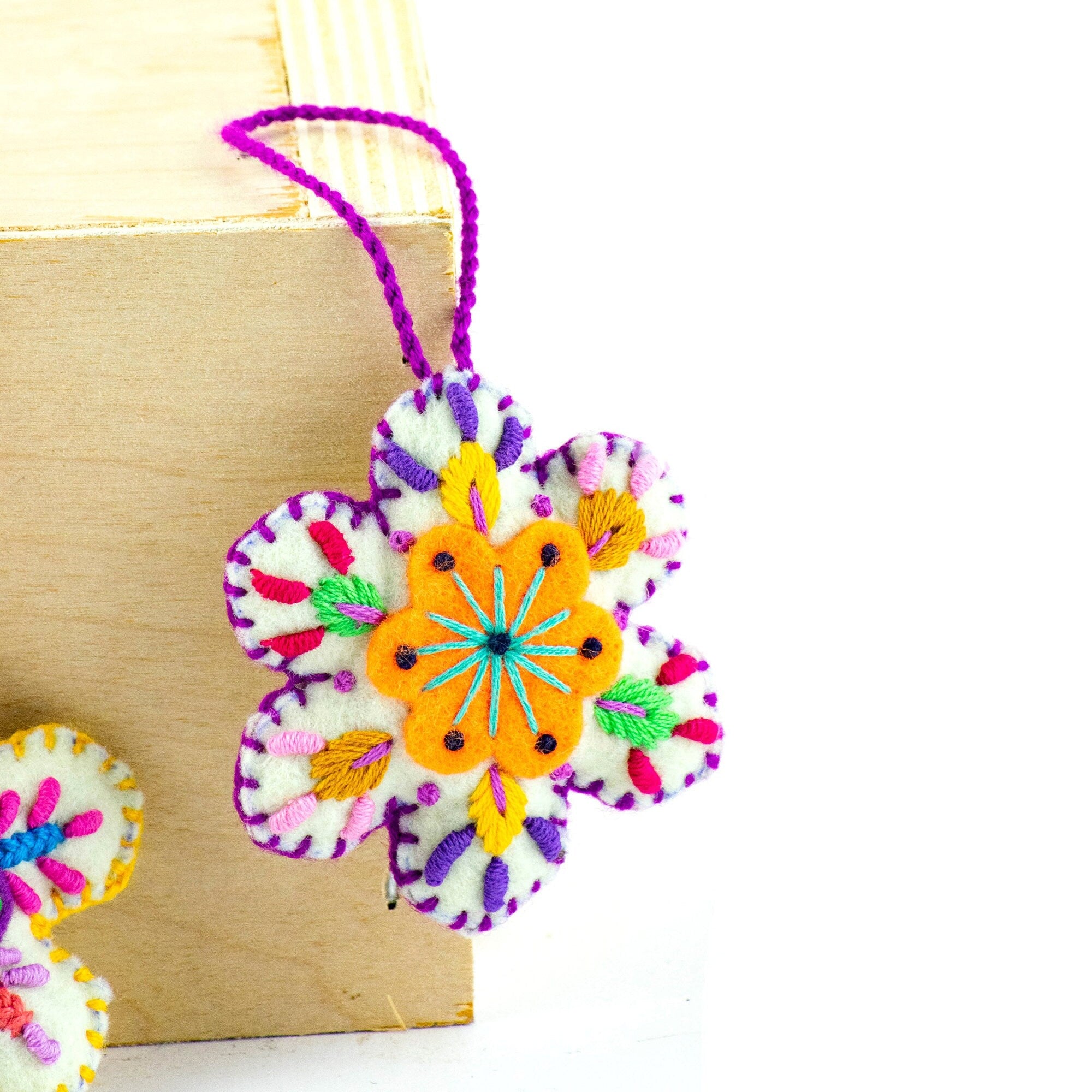 Snowflake Felted Wool Ornament - Mexico