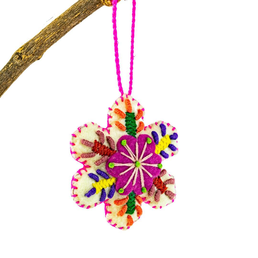 Snowflake Felted Wool Ornament - Mexico