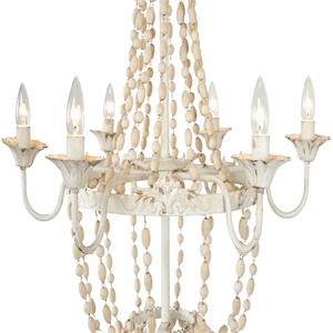 Vintage Farmhouse Metal and Wood Bead Shabby Chic Chandelier 30