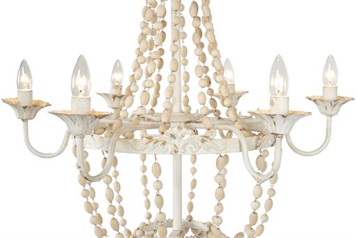 Vintage Farmhouse Metal and Wood Bead Shabby Chic Chandelier 30