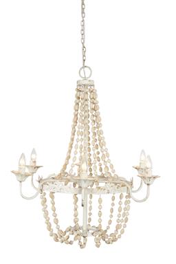 Vintage Farmhouse Metal and Wood Bead Shabby Chic Chandelier 30