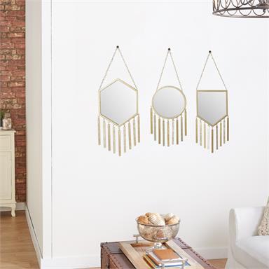 43322 Gold Mini Mirror with Metal Tassels - 3 shapes