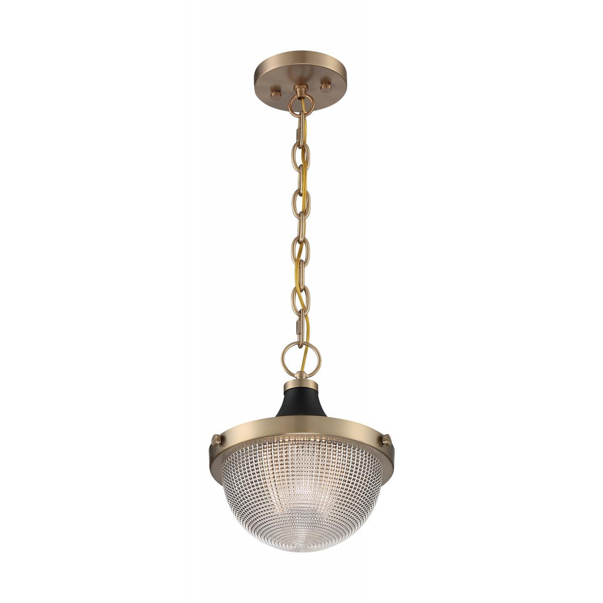 Nuvo 60-7059 Faro Small Pendant with Clear Prismatic Glass - Burnished Brass and Black Accents