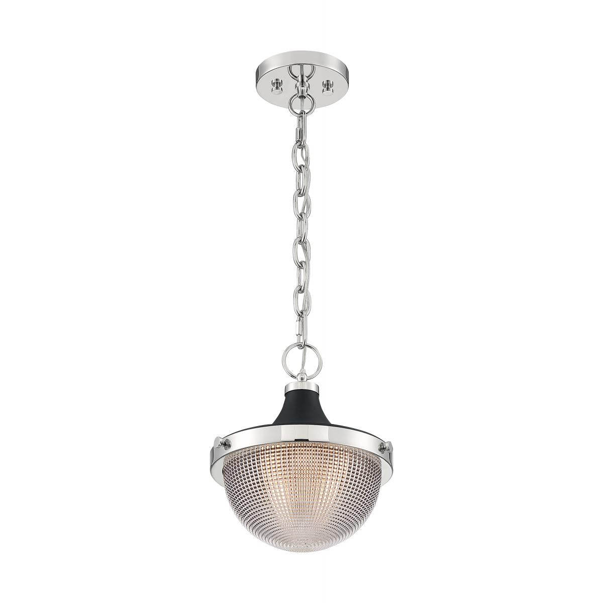 Nuvo 60-7069 Faro Small Pendant with Clear Prismatic Glass - Polished Nickel and Black Accents