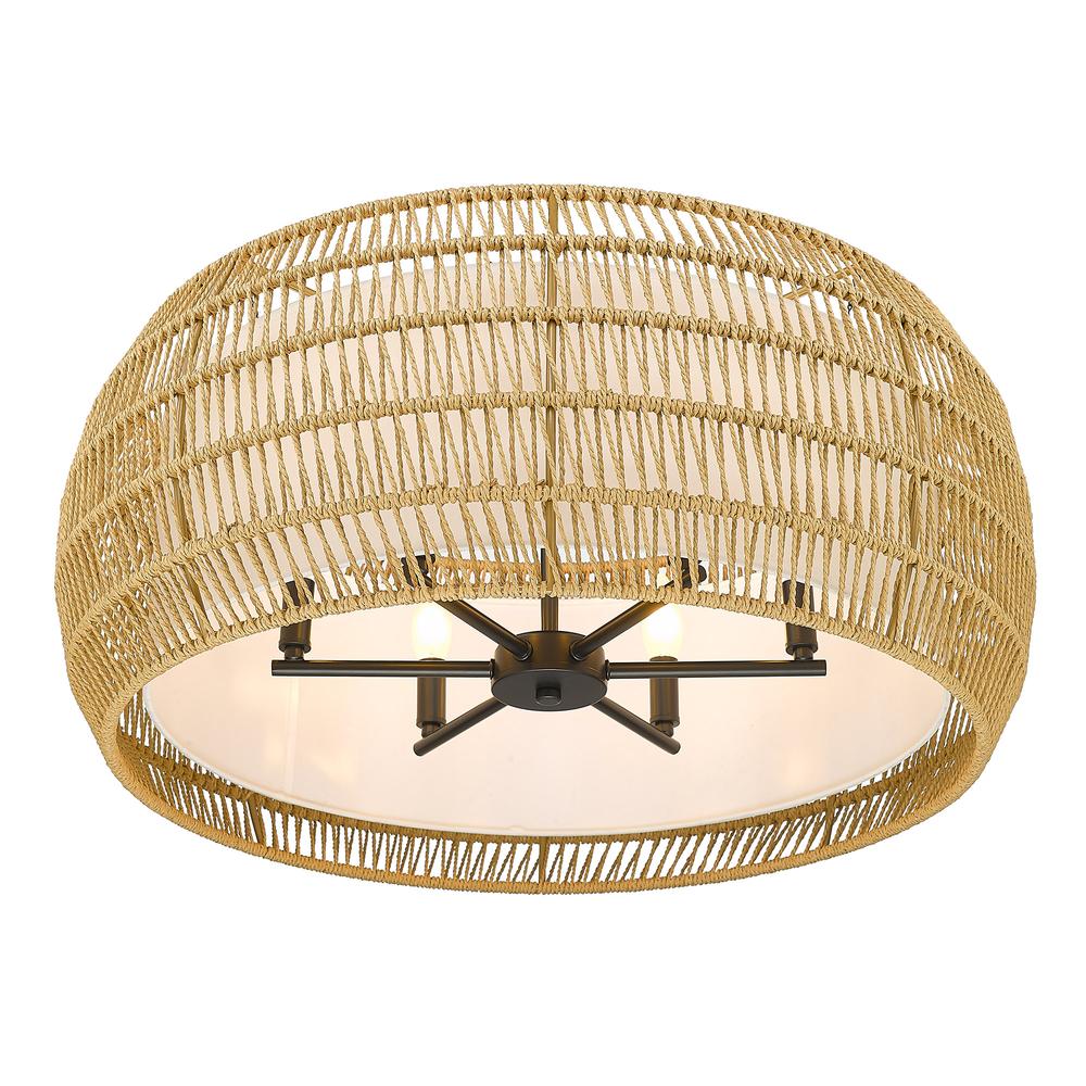 Golden Lighting 6805-6SF BLK-NR Everly 6 Light Natural Rattan Rope Flush Mount