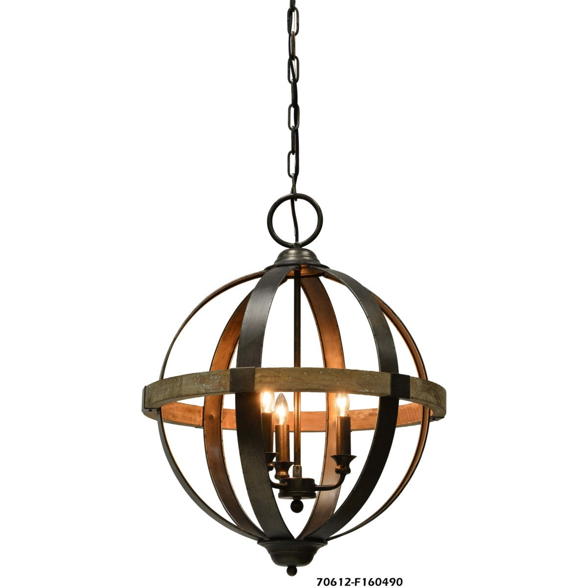 Forty West Designs 70612 Bryant 3 Light Metal and Wood Orb Chandelier