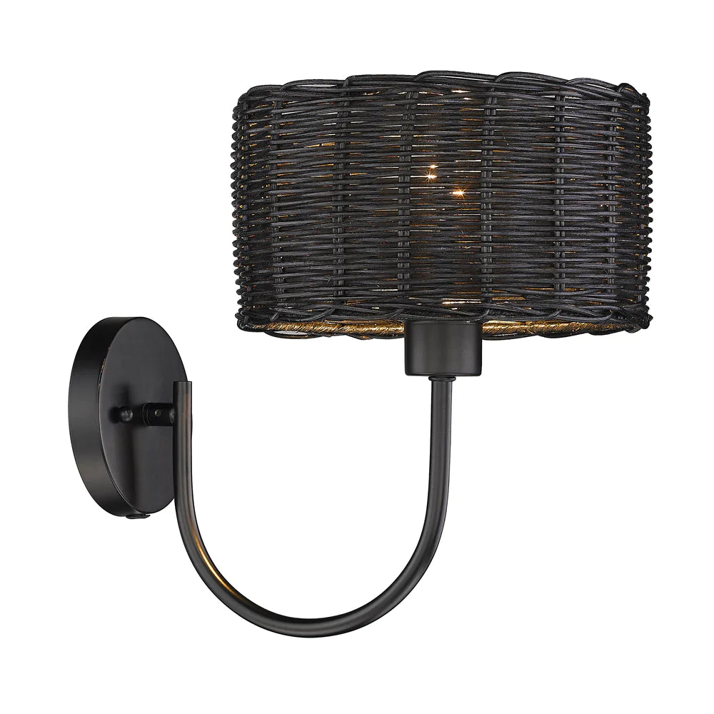 Golden Lighting 1084-1W BLK-BW Erma Black Wicker Wall Sconce