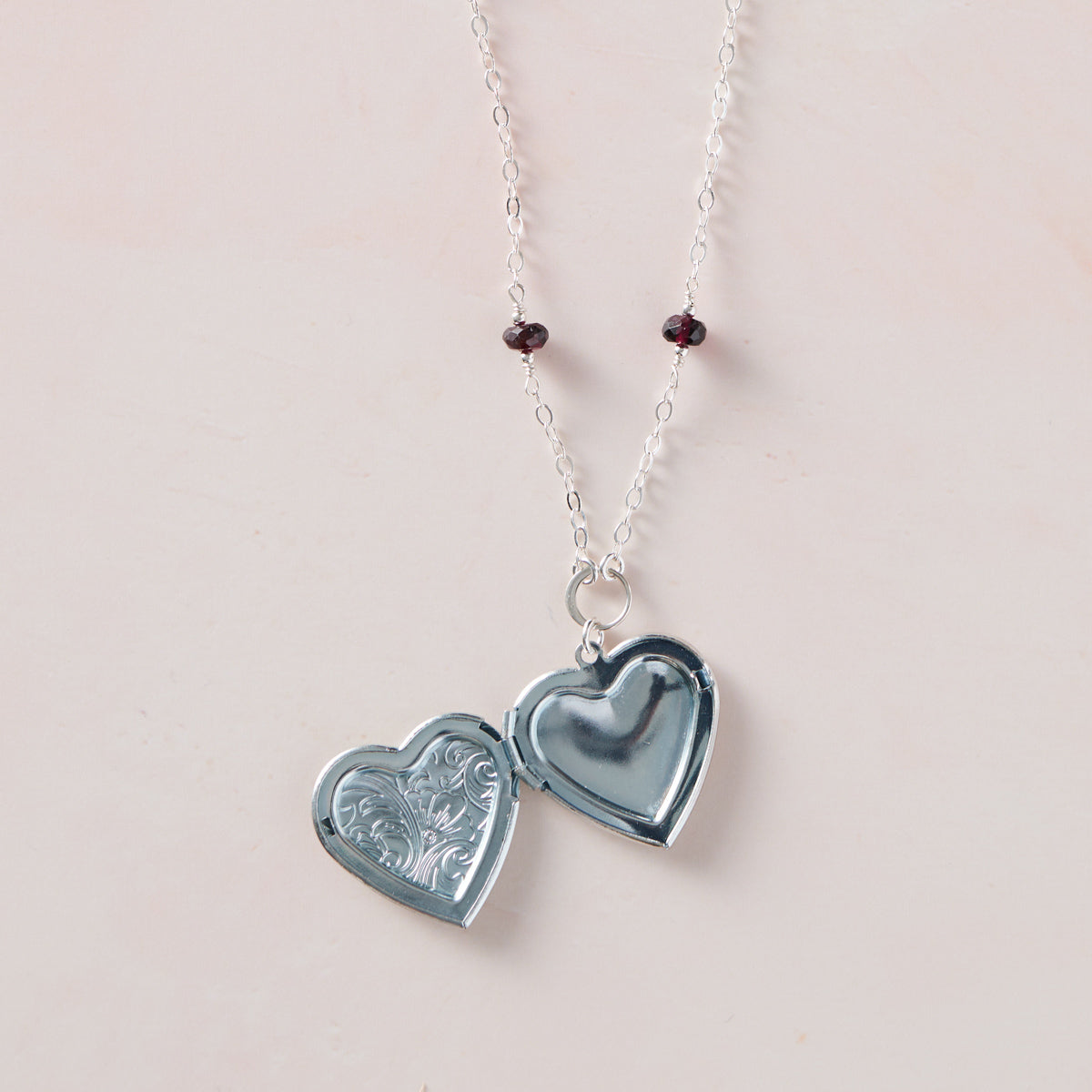 Garnet Heart Locket Necklace