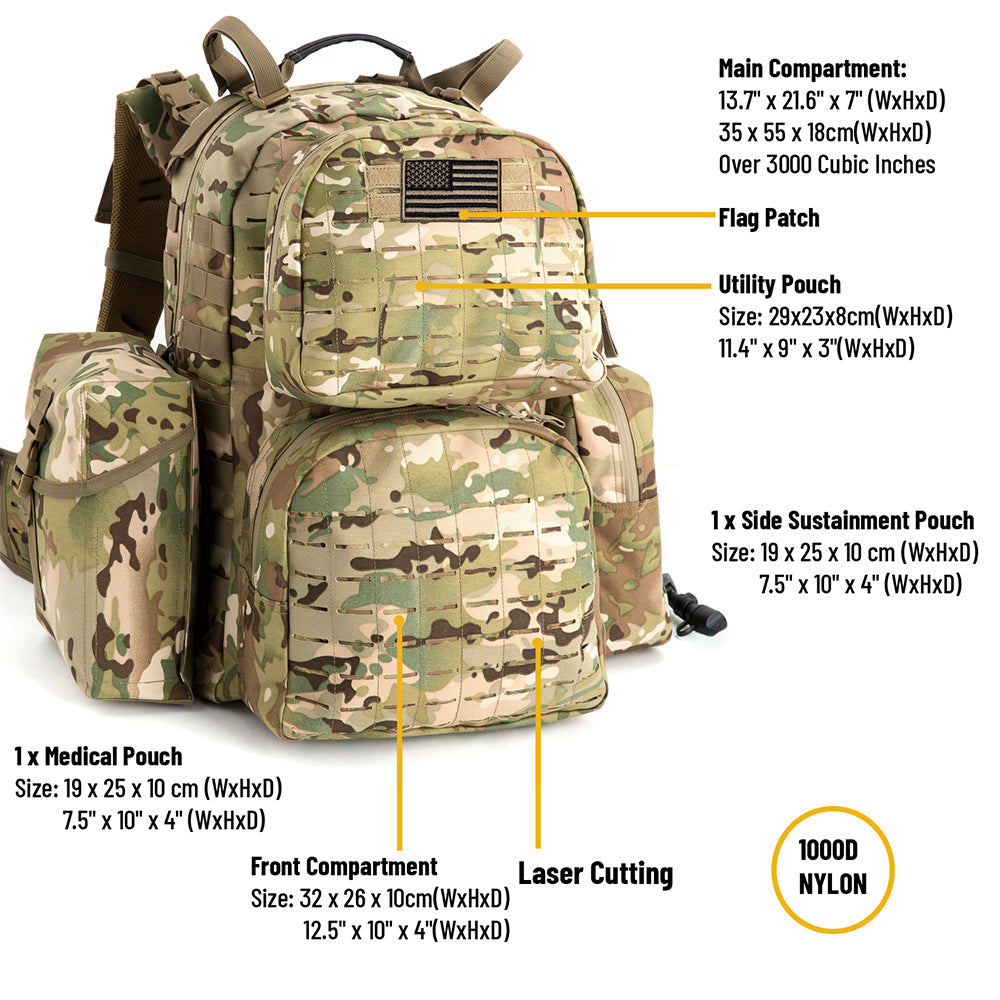 Akmax MOLLE 2 Medium Rucksack,3 Days Assault Pack Multicam