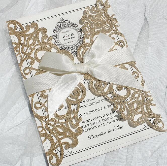 Glitter Gold Invitation Cards for Wedding - $2.70
