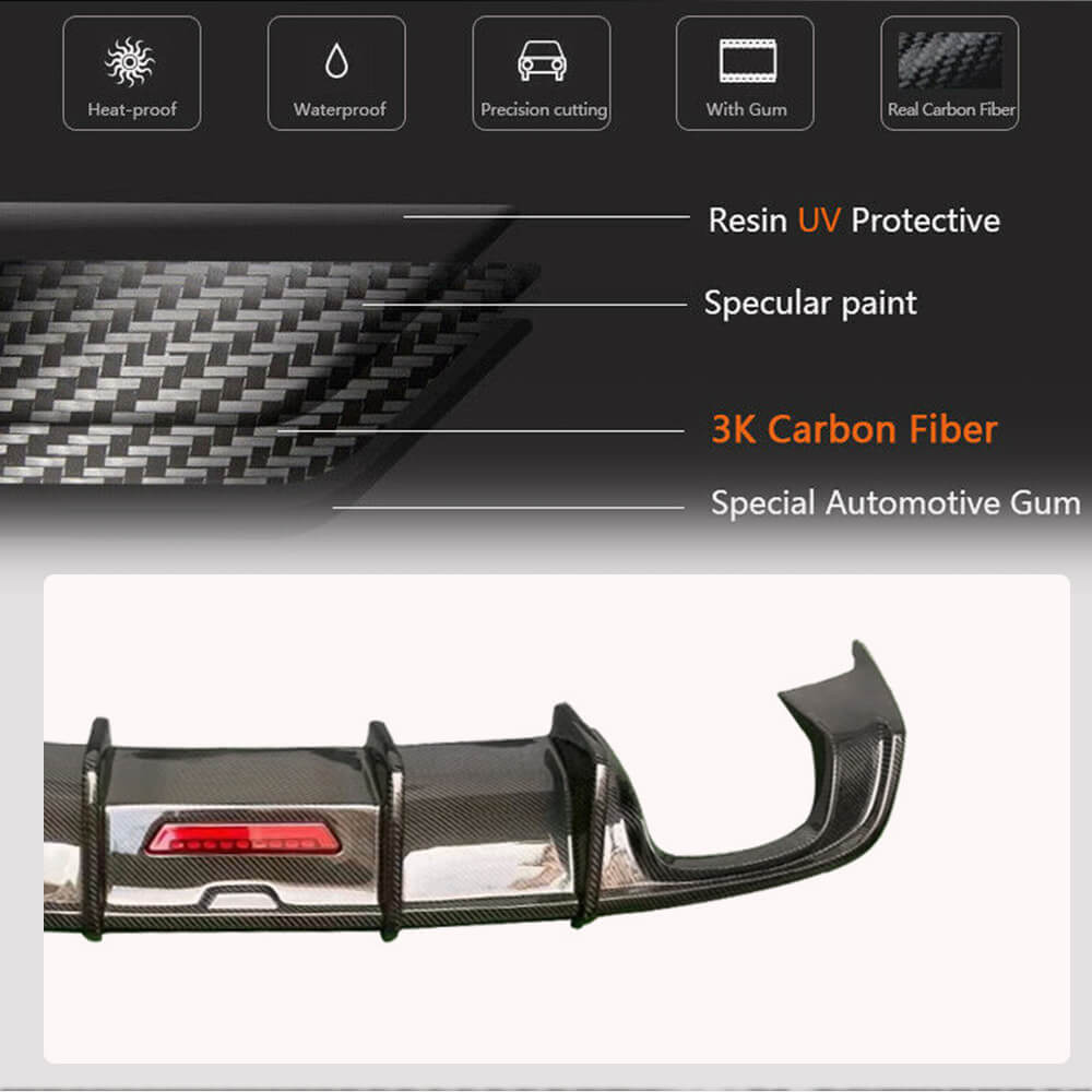 For Audi A3 8V.5 Base Sedan Facelift Carbon Fiber Rear Bumper Diffuser Valance Lip with LED