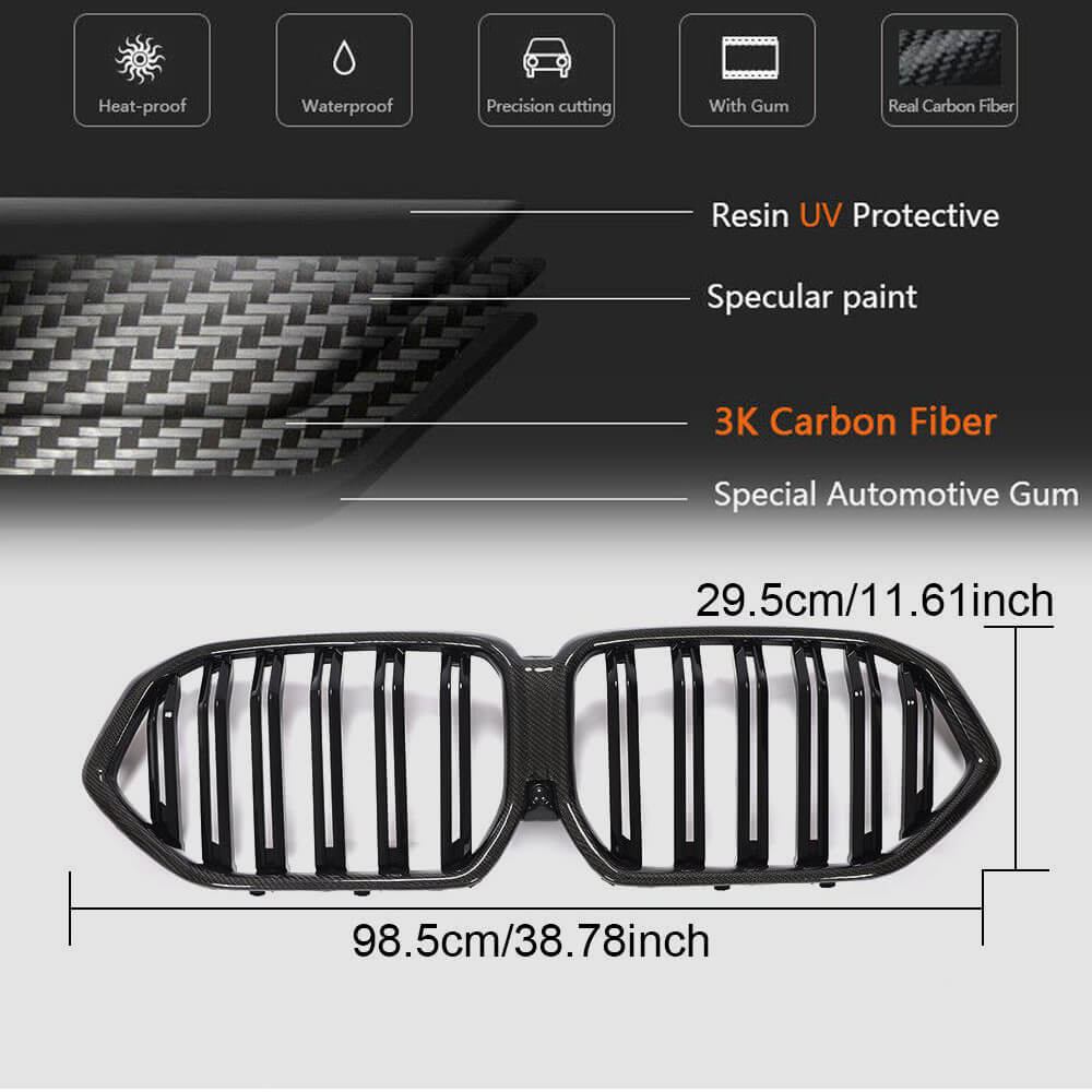 For BMW X6 G06 F96 X6M Carbon Fiber Front Kidney Grille Dual Slat Bumper Grill