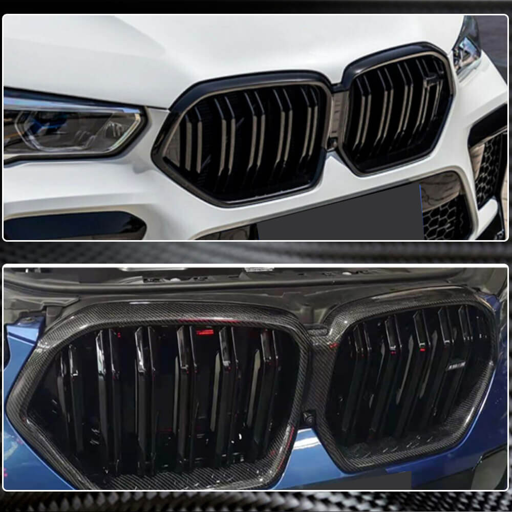 For BMW X6 G06 F96 X6M Carbon Fiber Front Kidney Grille Dual Slat Bumper Grill