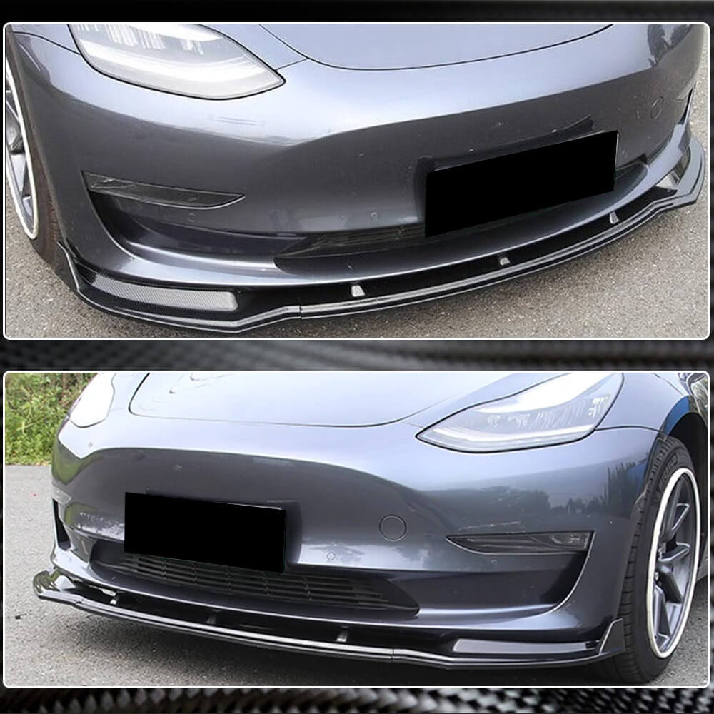 For Tesla Model 3 Carbon Fiber Front Bumper Lip Air Deflector Spoiler Wide Body Kit