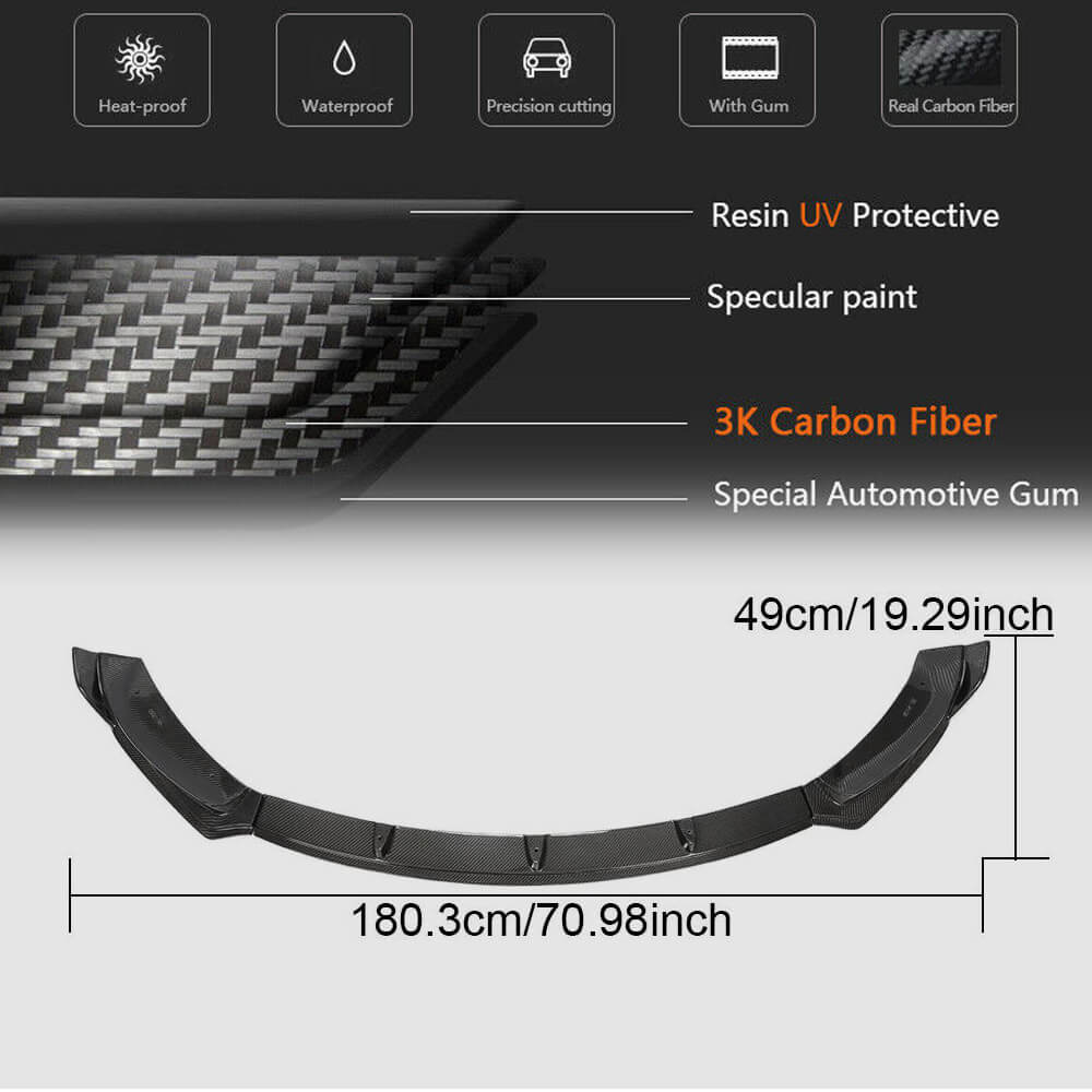 For Tesla Model 3 Carbon Fiber Front Bumper Lip Air Deflector Spoiler Wide Body Kit