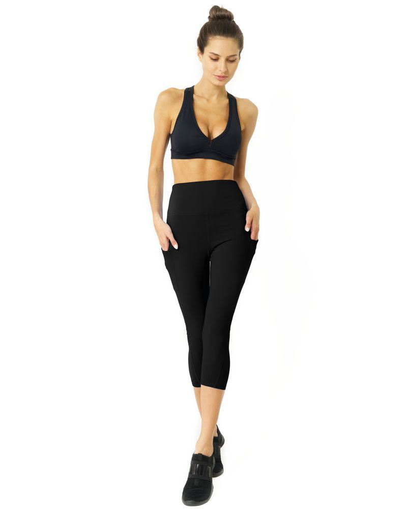 High Waisted Yoga Capri Leggings - Black