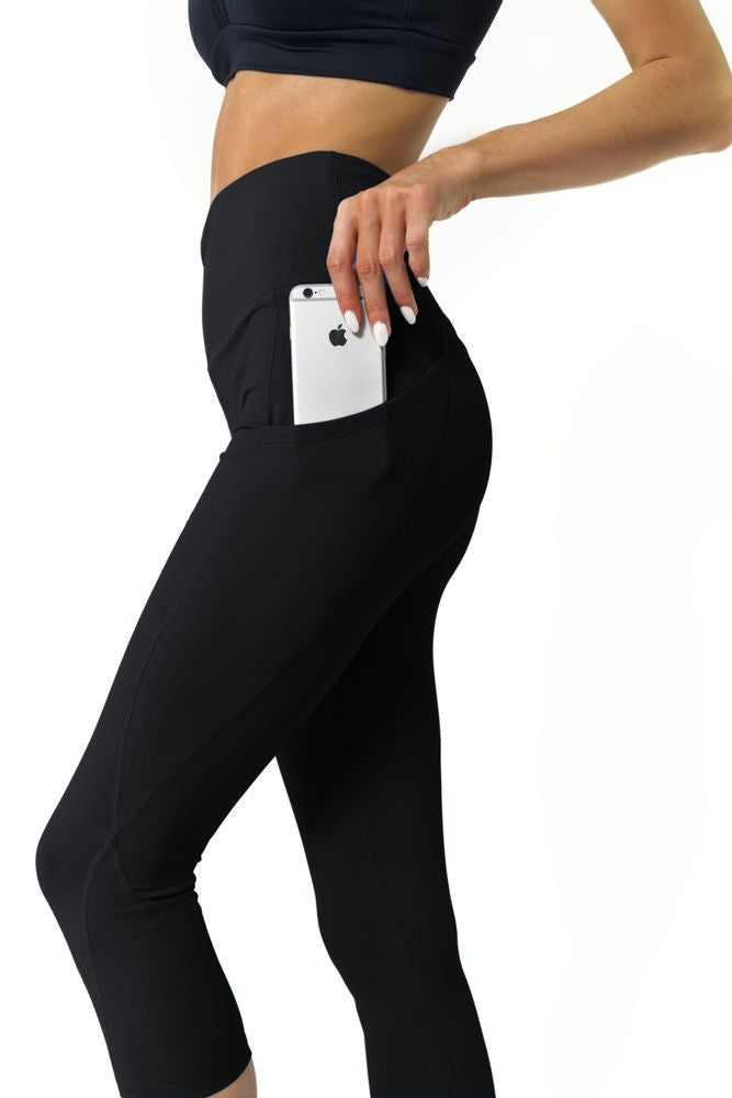 High Waisted Yoga Capri Leggings - Black