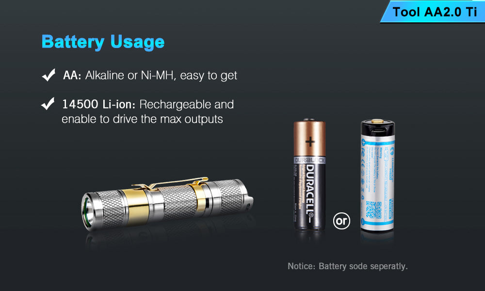 Use one AA cells or 14500 Li-ion battery