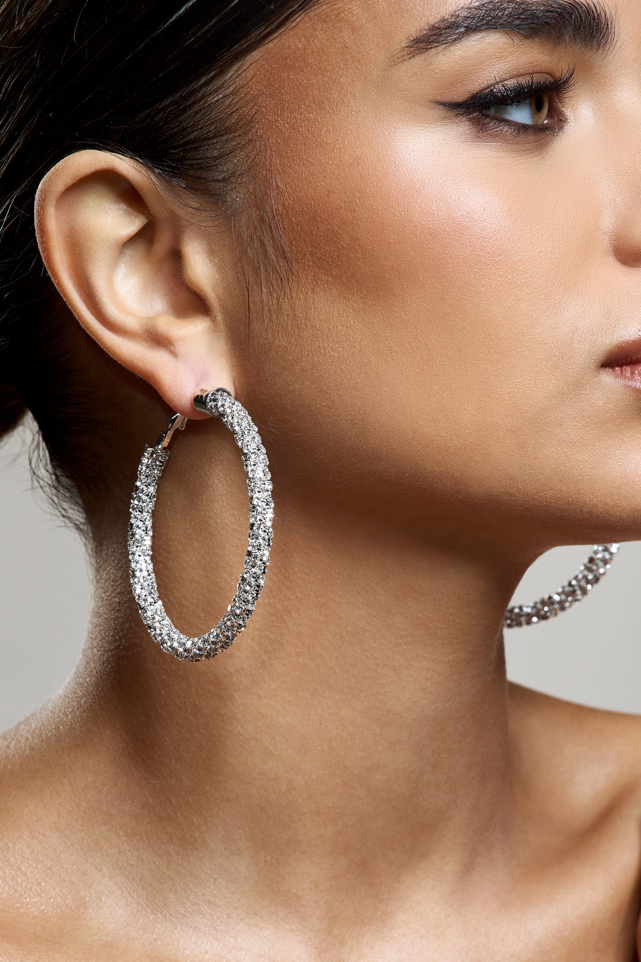 Ravenna | Silver Diamante Hoop Earrings