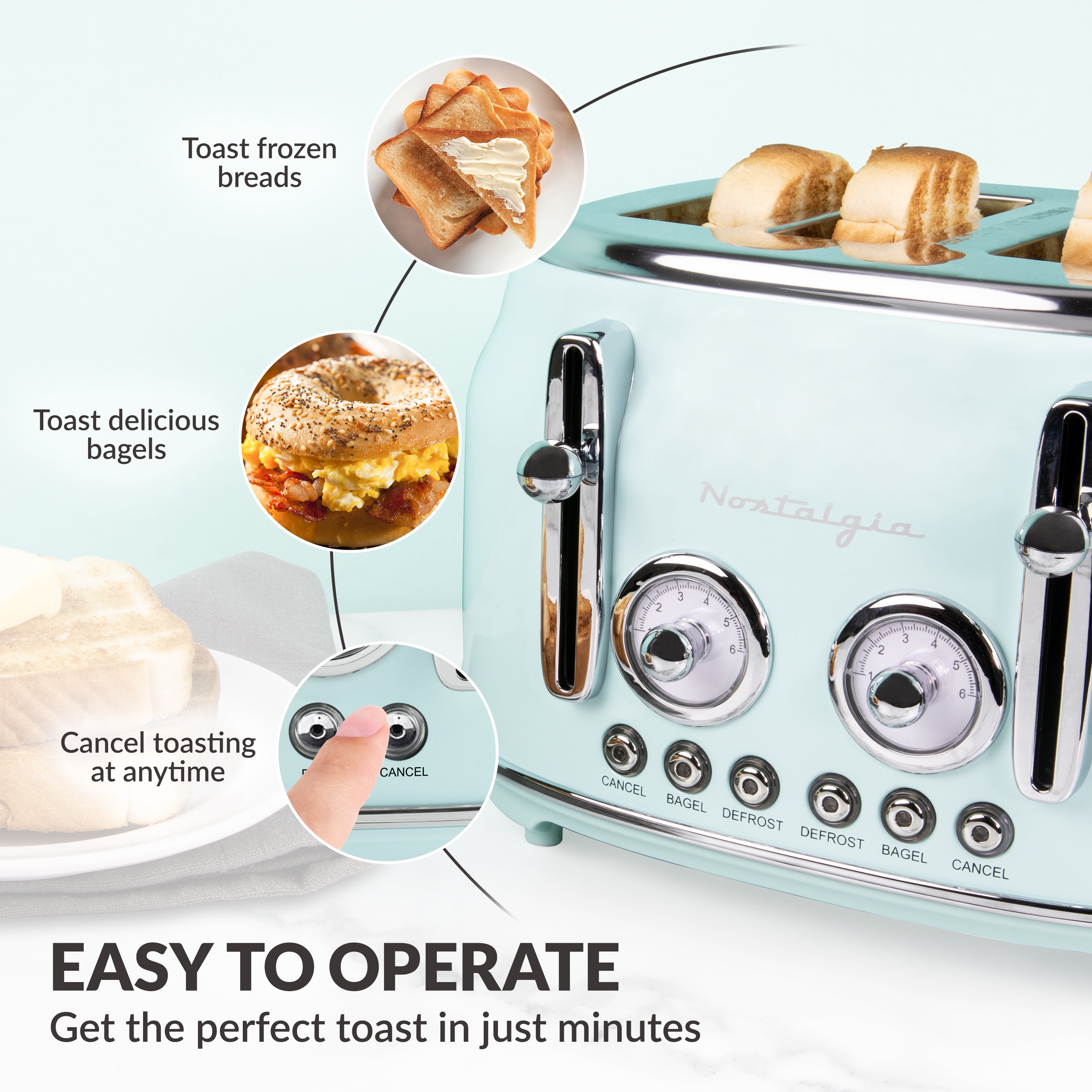 Classic Retro 4-Slice Toaster, Aqua