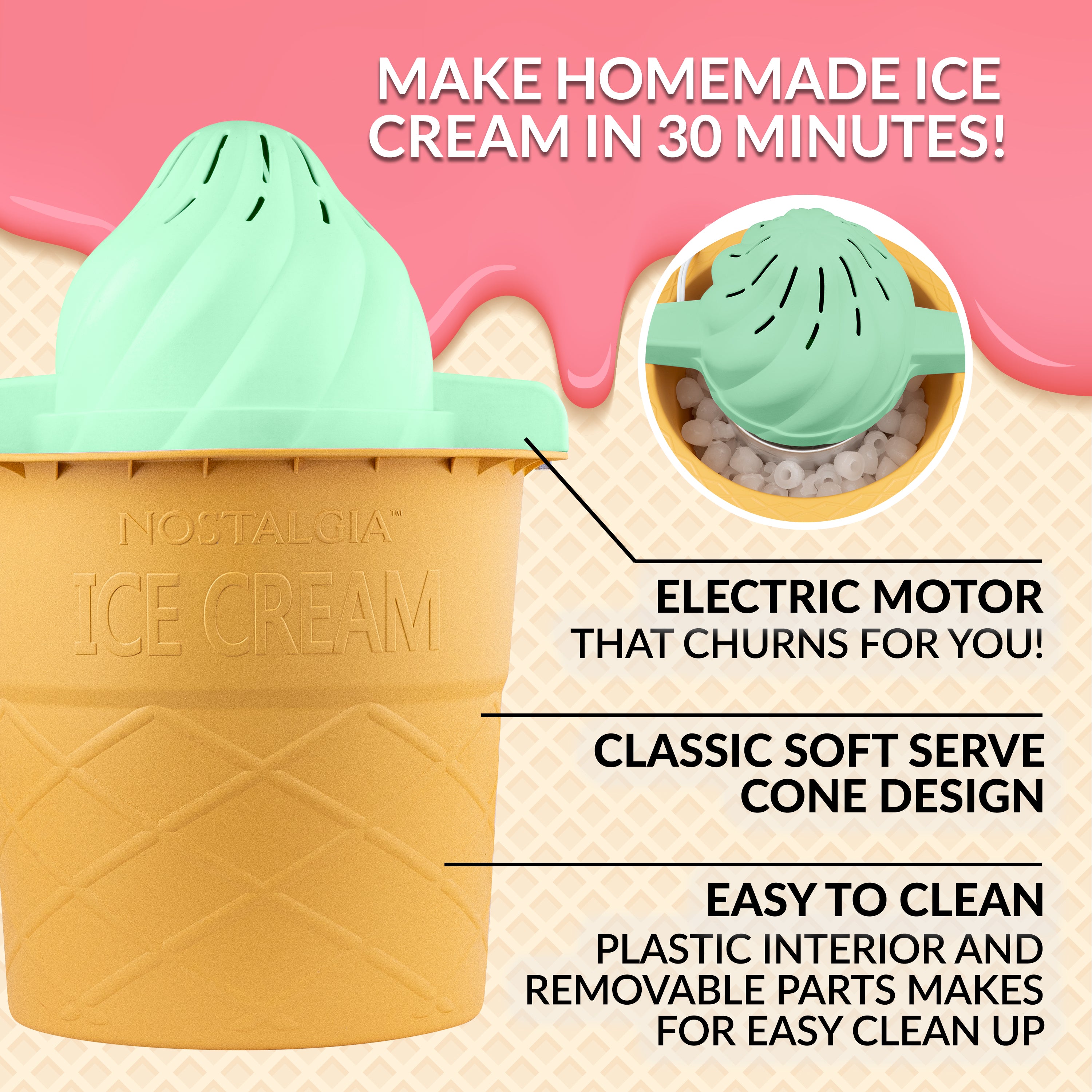 4-Quart Swirl Cone Ice Cream Maker, Mint Green