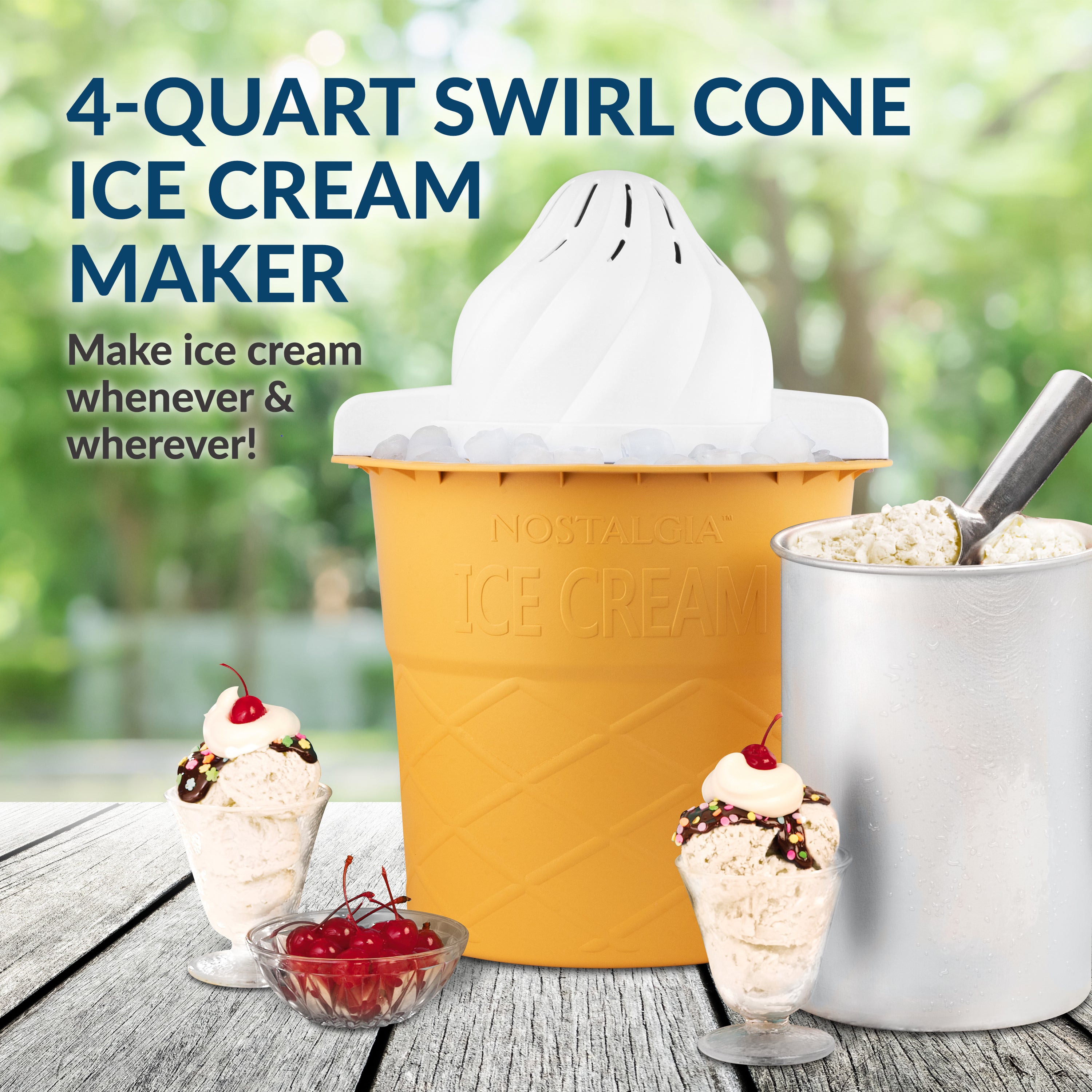 4-Quart Swirl Cone Ice Cream Maker, Vanilla White