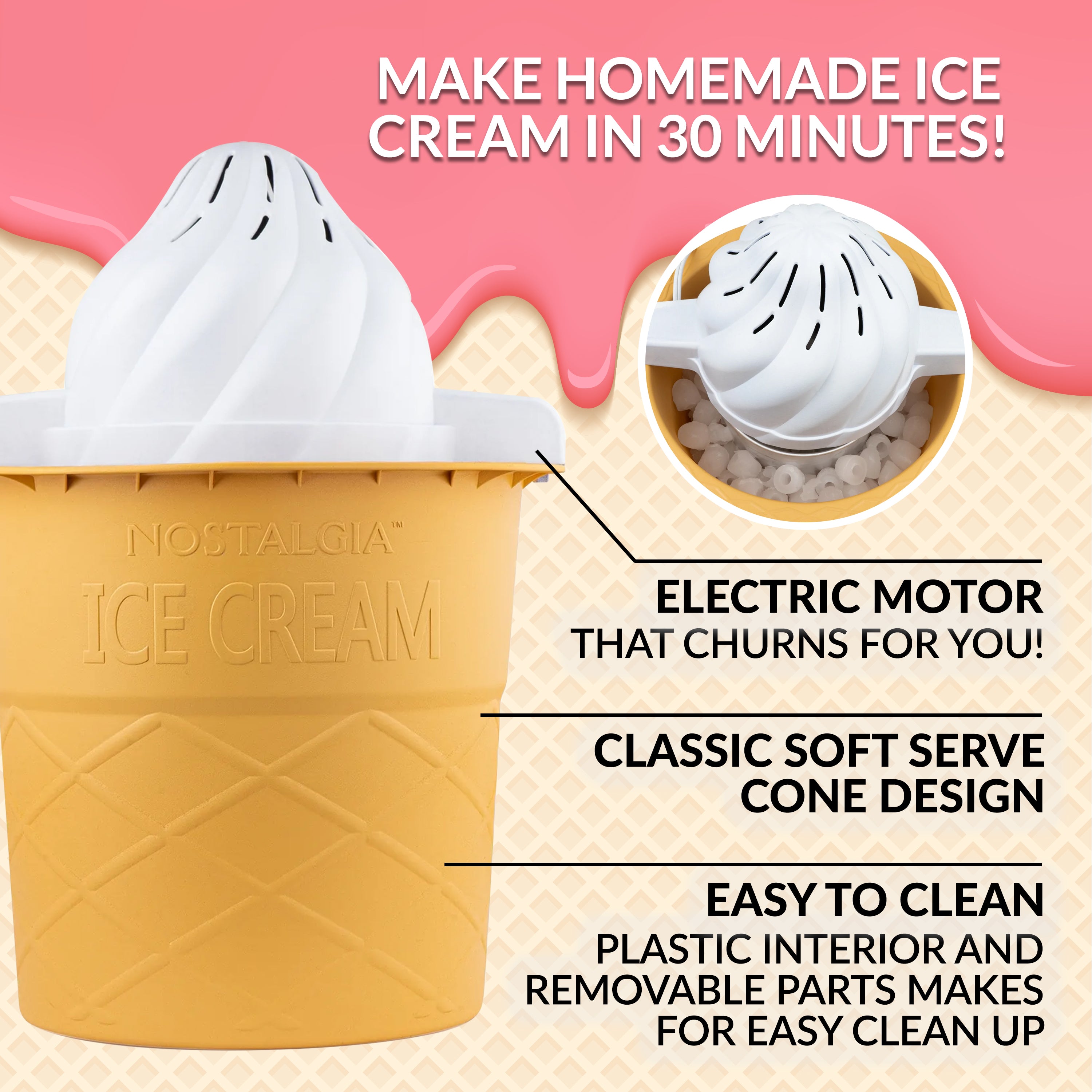 4-Quart Swirl Cone Ice Cream Maker, Vanilla White